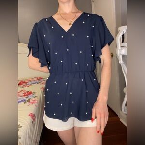 Navy blue shirt with pearls